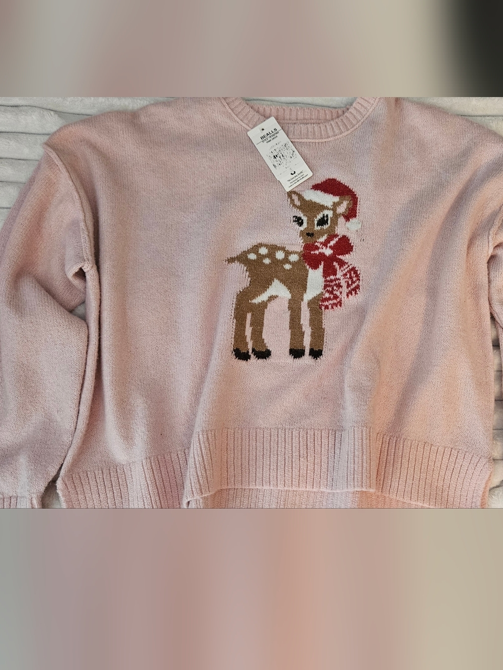 Pink Christmas Sweater Super Soft Modern Loose Fit Baby Reindeer